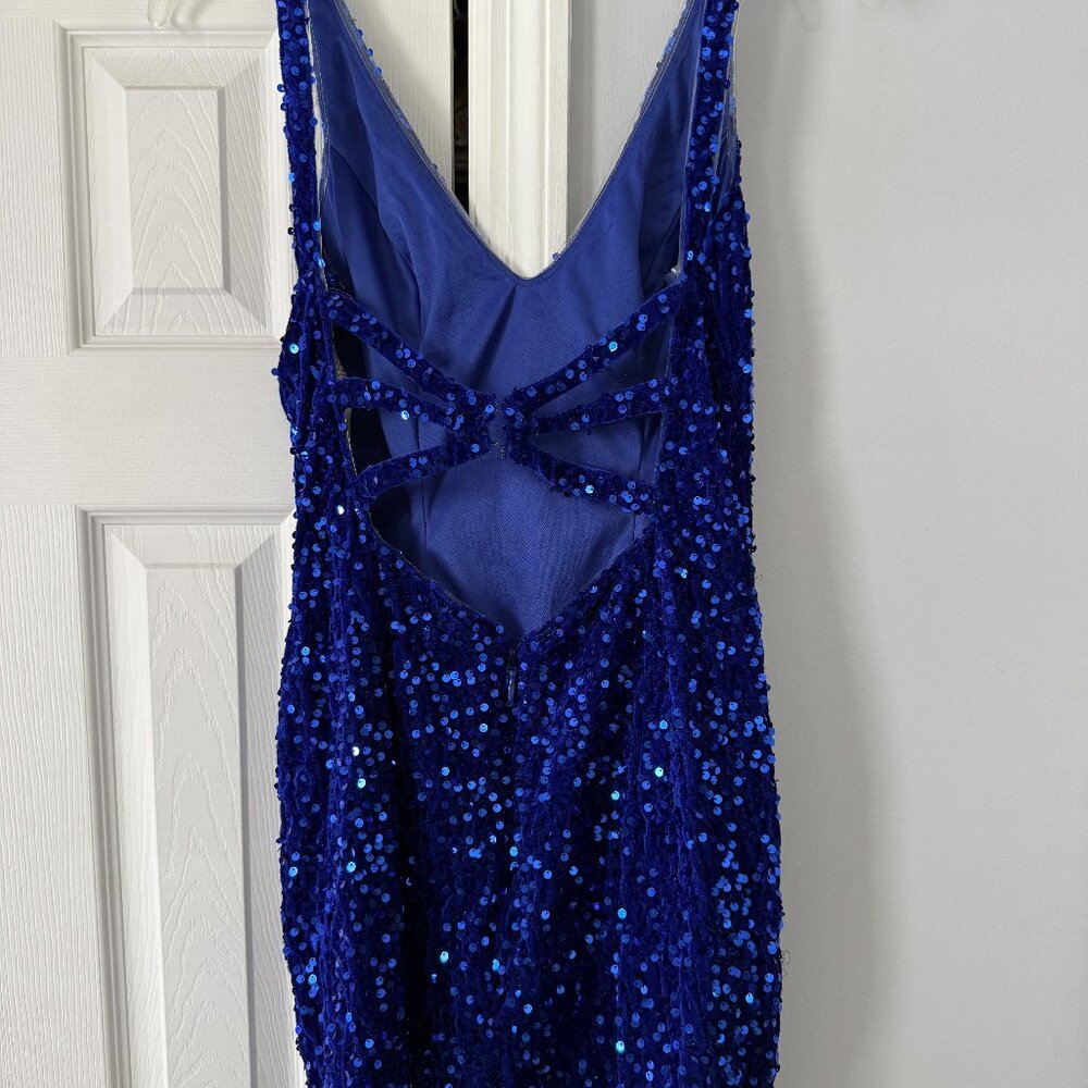LAVETIR Blue Sequin Cocktail Dress | Size 10 | Open Back | Party Evening
